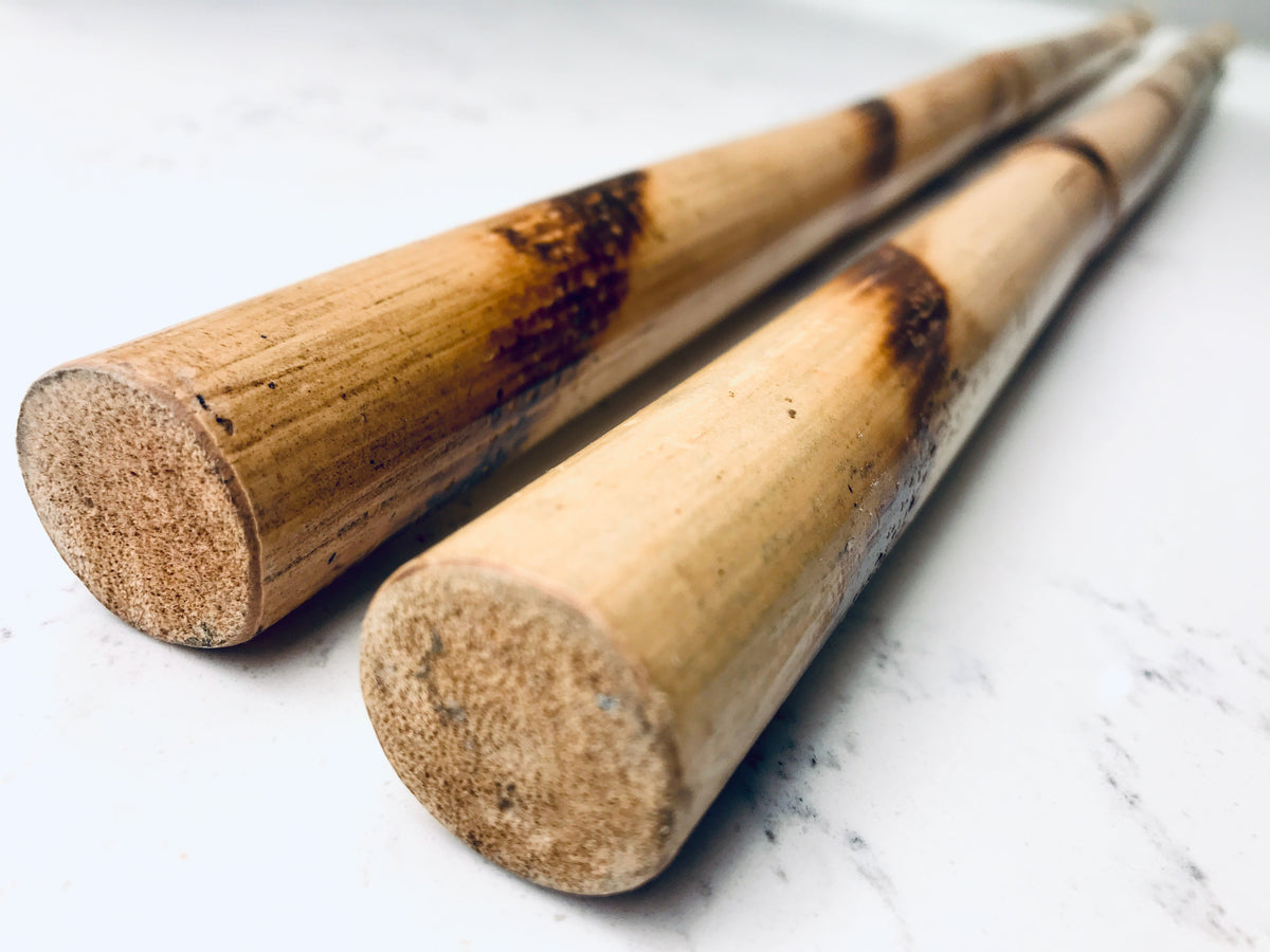 Close-up of natural rattan stick ends for Filipino martial arts training