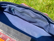 Load image into Gallery viewer, Blaan tabih dreamweave yoga mat bag opened showing water-resistant blue 500D nylon interior lining
